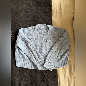 John + Jenn Powder Blue Cable Knit Crewneck Sweater